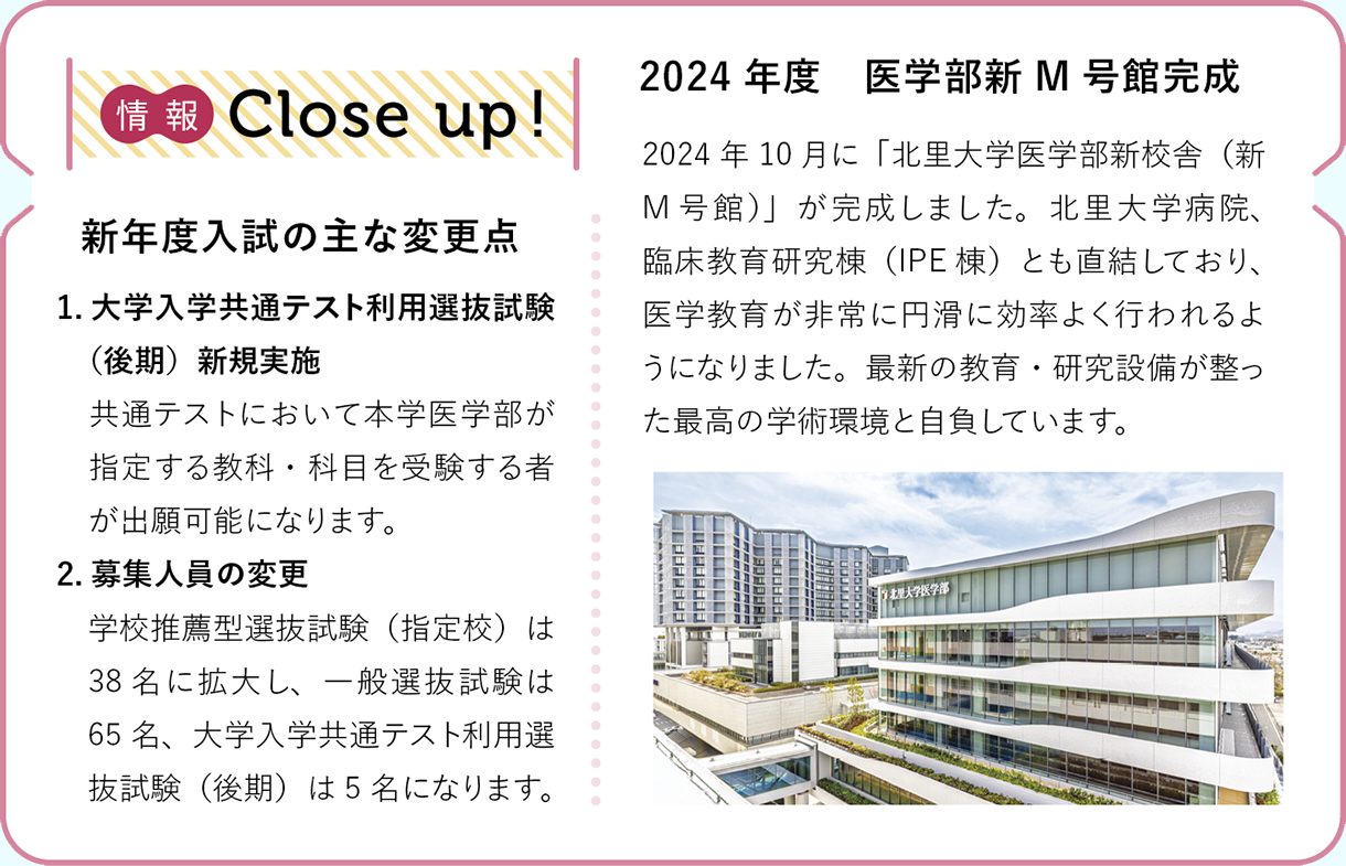 情報CLOSE-UP!：2024年度 医学部新M号館完成、新年度入試の主な変更点